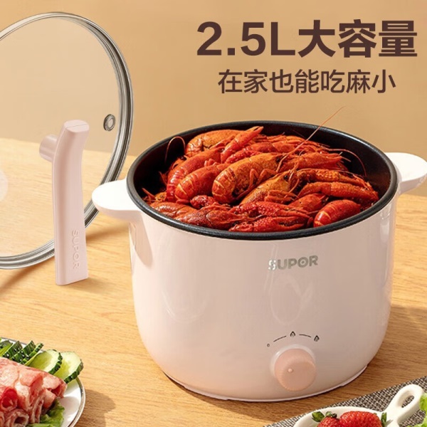 苏泊尔(SUPOR)电煮锅多功能小电锅2.5L宿舍家用不粘泡面锅蒸锅小功率电热火锅1-2人 H20YK630(配蒸格)